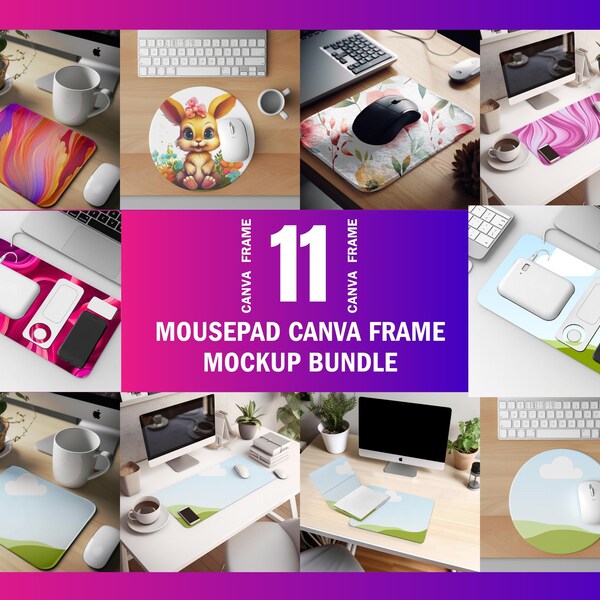 11+ Canva Frame Mouse Pad Mockup Bundle | Mouse Pad Template | Printify Customizable Desk Mat Mockup| Insert Design Via PSD, Canva PNG & JPG