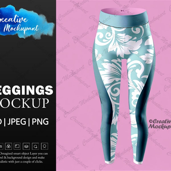Leggings Mockup | Yoga Leggings Mockup, Photorealistic Long Leggings Mockup, Woman Pants Mockup Sportswear Mockup| Drag n Drop PSD PNG & JPG