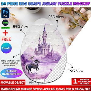 Dye Sublimation 24 Piece Puzzle Mockup, Jigsaw Puzzle Template, Insert Your Own Design & Background Via Smart Canva Frame And Photoshop