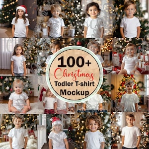 100x Kinder Weihnachten T-Shirt Mockup Bundle, Kinder Bella Canvas 3001Y Weihnachtsmockups, Kleinkind T-Shirt Mockup Bundle