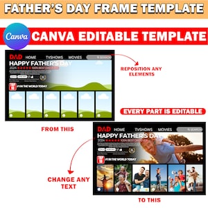 Editable Dadflix Fathers Day Photo Frame Template, Father&#39;s Day Gift, A Fathers Love, Best Dad Ever, Dad Frame, Movie Poster Canva Template