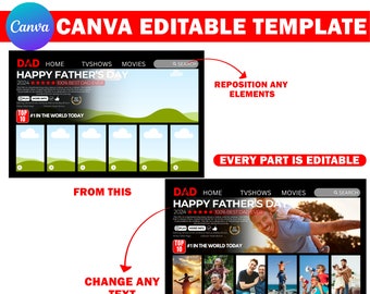 Bearbeitbare Dadflix Vatertag Fotorahmen Vorlage, Vatertagsgeschenk, Die Liebe des Vaters, Bester Vater aller Zeiten, Vater Rahmen, Filmposter Canva Vorlage