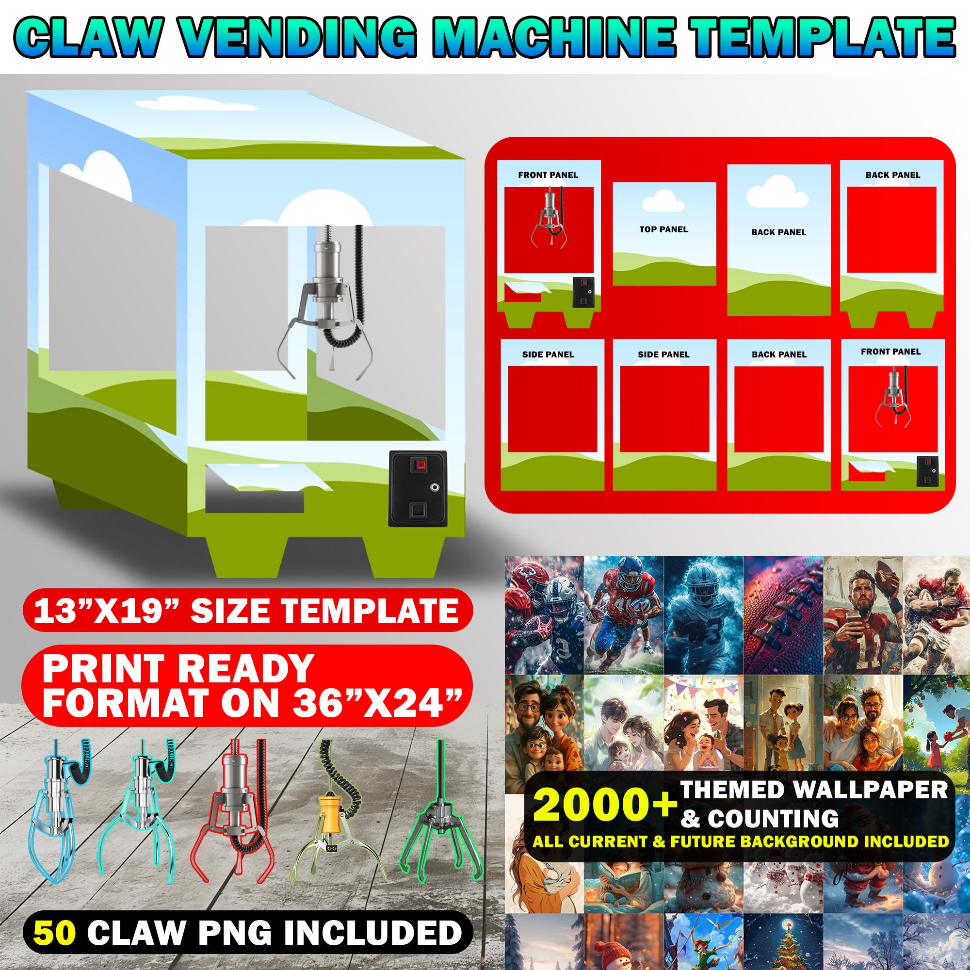 Canva Claw Vending Machine Template | 13 X 19 Blank Template | 50 Claw ...