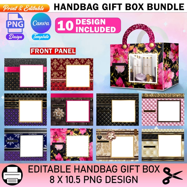 DIY Purse Design Bundle, Designer Handbag Gift Box Template, Luxury Handbag Gift box, Canva Editable, Graduation, Mother's Day Purse