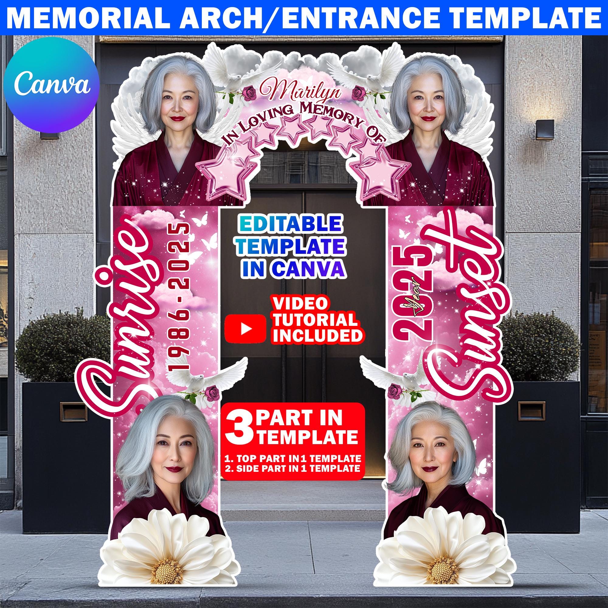 Funeral Entrance Arch Design Canva Template, Maroon & White Memorial ...
