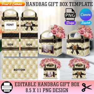 Editable Canva Handbag Gift Box, Designer Handbag Gift Box, Luxury Handbag Gift box, PNG Luxury Box Design , Graduation, Mother's Day Gift