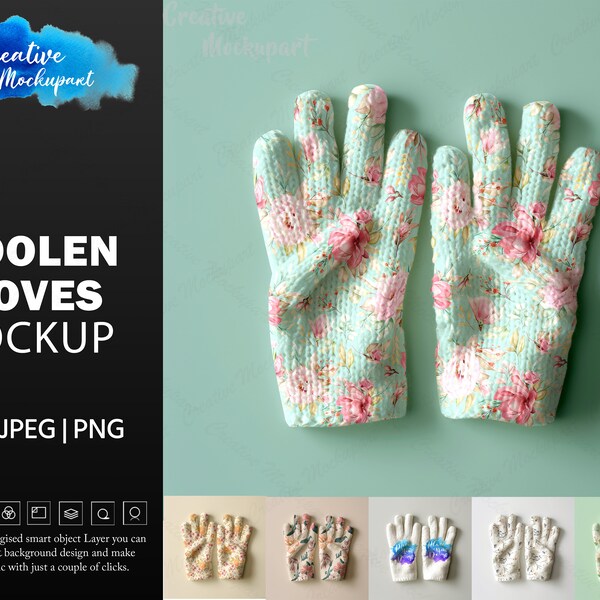 Woolen Gloves Mockup | Winter Gloves Mockup| DYE Sublimation | Change Background, Add Design Via Photoshop Smart PSD Object, Canva PNG & Jpg