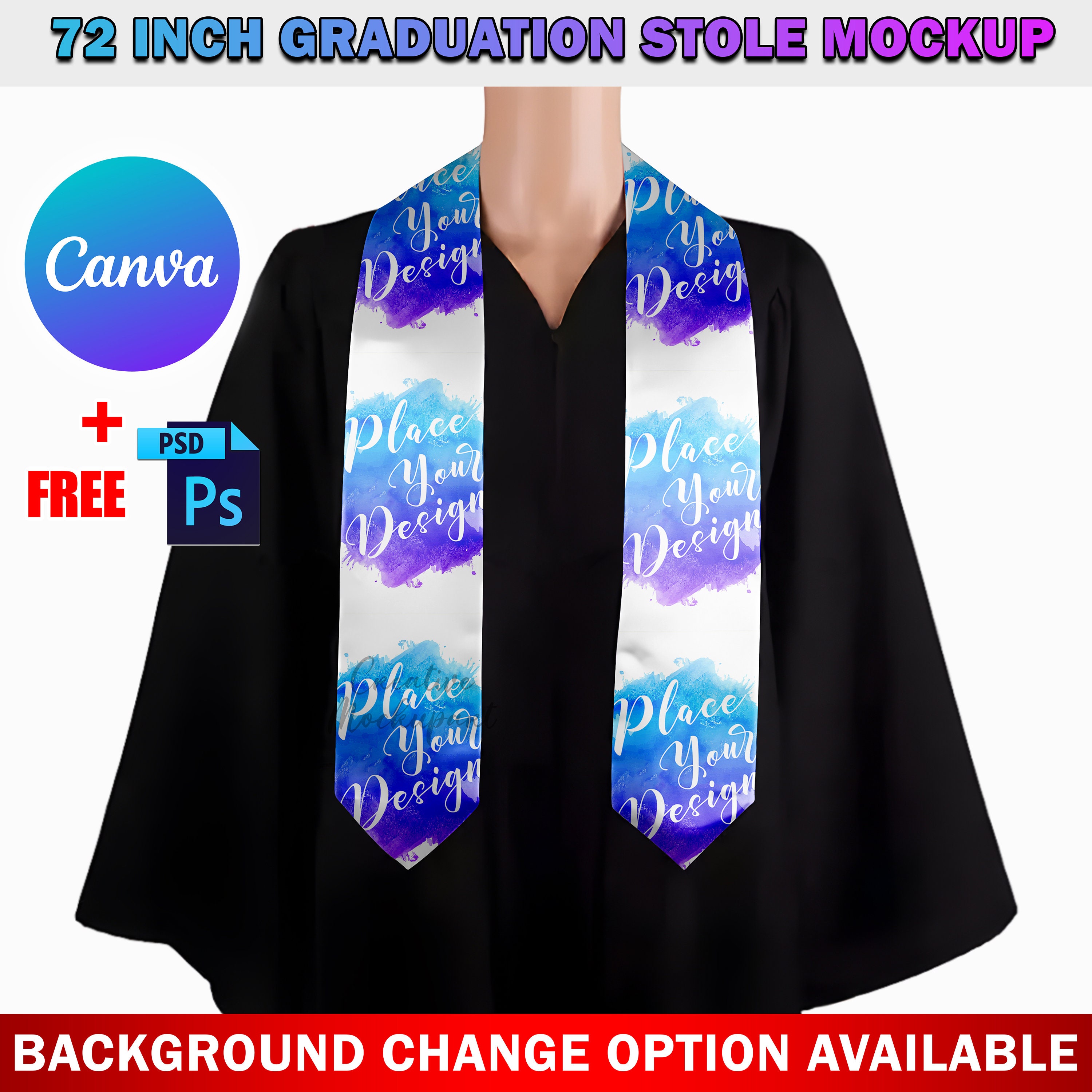 Dye Sublimation Canva 72inch Graduation Stole Mockup, Insert