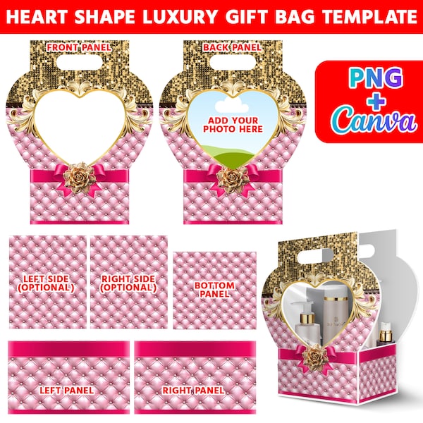 Heart Shape Handbag Gift Box Template, Designer Handbag Gift Box, Luxury Handbag Gift box, Canva Editable, Graduation, Mother's Day PNG File