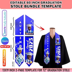 Abschluss Stola Design, Stola Sash Blue Vorlage, bearbeitbare Canva-Datei für Klasse 2025 Sublimation