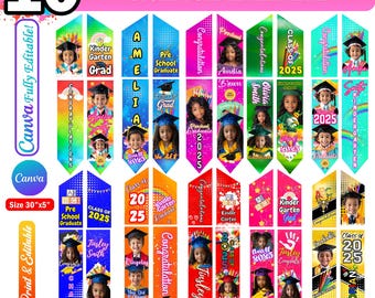 幼稚園・保育園児向け卒業ストールデザインセット10点、子供用サッシュ昇華2025、Canva編集可能な子供用卒業テンプレート
