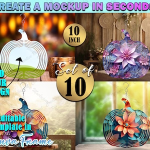Maqueta de marco de Canva con diseño de calabaza y viento de 10 pulgadas / CONJUNTO DE 10 fondos diferentes incluidos / Arrastre y suelte para agregar su propio diseño