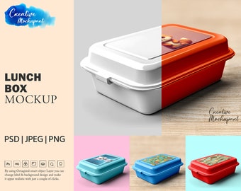 Lunch Box Mockup | Dye Sublimation Lunch Container Mockup | Insert Your Design & Background Via Photoshop Smart Object, Canva PNG, JPG