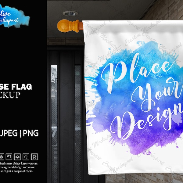 House Flag Mockup | Dye Sublimation Customizable Garden Flag Mockup | Add your own design Via Photoshop Smart PSD, Canva PNG & JPG