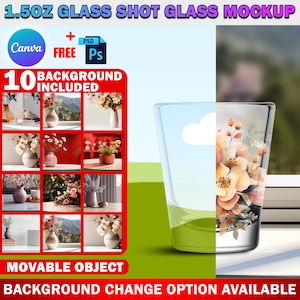Canva Glass Shot Glass Sublimation Mockup, Liquor Glass Mockup, Insert Own Design & Background (10 Included) Via PSD And Canva Frame