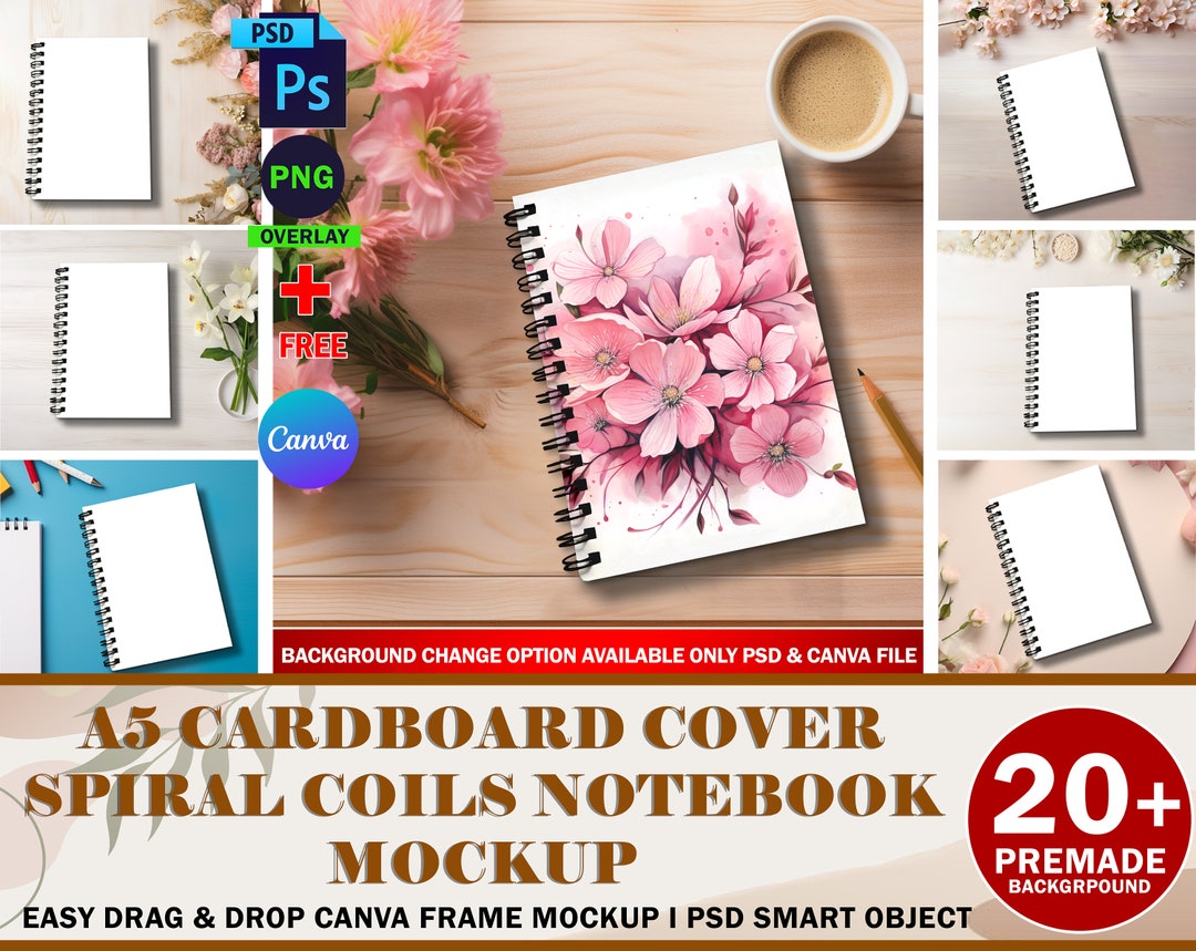 Cardboard Cover Spiral Coils Notebook Mockup 20 Premade Background