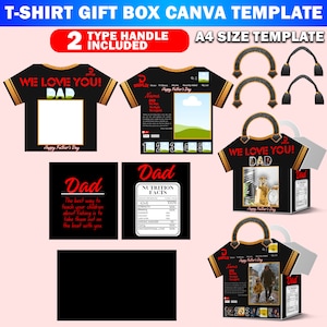 Canva bewerkbaar Vaderdag vader Flix T-shirt geschenkdoos doossjabloon, designer handtas geschenkdoos, luxe handtas geschenkdoos, doos foamboard