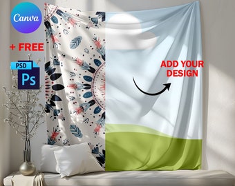 Tapestry Canva & PSD Mockup, Wall Flag Mockup, Boho Tapestry Mockup, Transparent PNG, Photoshop PSD, Canva Frame Tapestry Diversified Pack