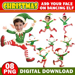 DIY Christmas Add Your Own Custom Photo Face Ornament, Elf Yourself PNG Bundle, Dancing Elf Face Blank, Xmas Office Ornament Party & Decor
