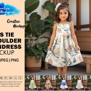 Kids Tie Shoulder Sundress Mockup |  Summer Dress Mockup | Style Photography | Add design Via Photoshop Smart PSD Object, Canva PNG & JPG