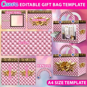 Canva DIY Purse Design, Designer Handbag Gift Box Template, Luxury Handbag Gift box, Canva Editable, Graduation, Mother's Day Purse