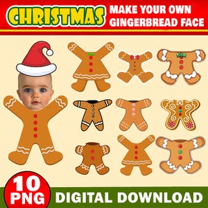 10x Christmas Add Your Own Photo Face Bundle, DIY Gingerbread Yourself PNG, Gingerbread Face Blank, Xmas Office Decor