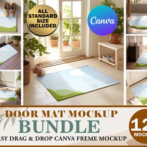 12 AOP Door Mat & Floor Mat Canva Mockup Bundle | Door Mat All Size Mockup | 2:3 Floor Mat Mockup, POD DIY Sublimation Front Door Mat Mockup