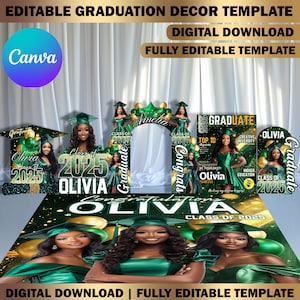 Custom Shape Graduation Decor Canva Template Bundle, Name Cutout, Grad Entrance Arch, Magazine Backdrop, Hat Arch Wall, Floor Wrap Decor DIY