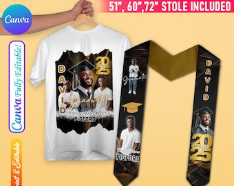 Trendy Stole & T-shirt Graduation Template Design Set, Graduation Sash Sublimation 2025 DIY Personalized Graduate Design Set Stole DTF Shirt