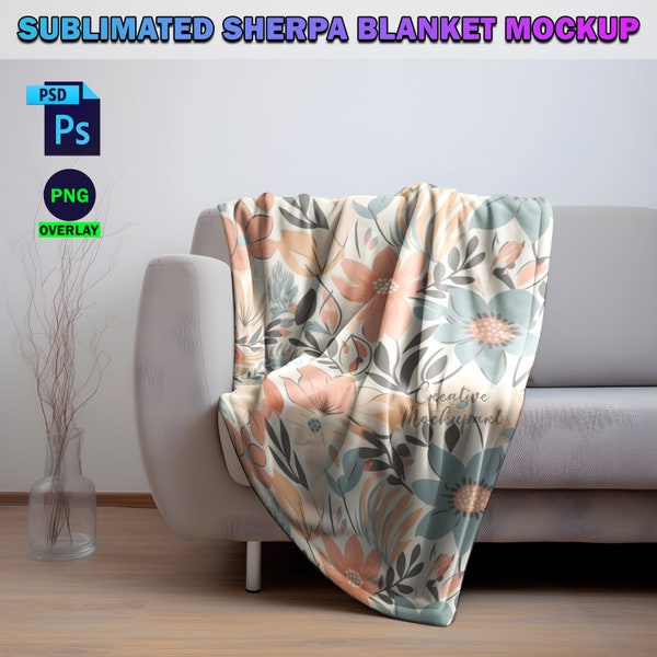 Sherpa Blanket On Sofa Mockup For Sublimation | Sherpa Fleece Blanket Mockup, Blanket Mockup PSD, Soft Minky Blanket Mockup | PSD, Canva PNG