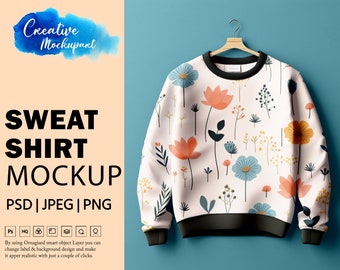 Sweat Shirt Mockup | Gildan Sand 18000 Mockup | Gildan Sand Sweater Mock up | Change Background | Insert Design Via Photoshop PSD, Canva PNG