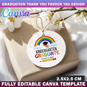 Kindergarten Graduation Round Tag, End Of Year Graduation Gift Tag Printable, Congratulation Grad Tag, Kindergarten Graduation Favor Tag