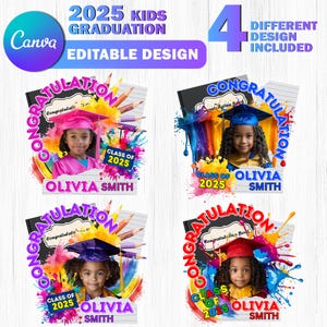 Kids Graduation Design Template, Grad Flyer, T-shirt Design, Grad fan, Grade School, Elementary, Editable Canva Digital File, Class of 2025