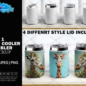 Dye Sublimation 4in1 Can Cooler Tumbler Mockup | Add your own image and background | Insert Design Via PSD Smart PSD Object, Canva PNG & Jpg