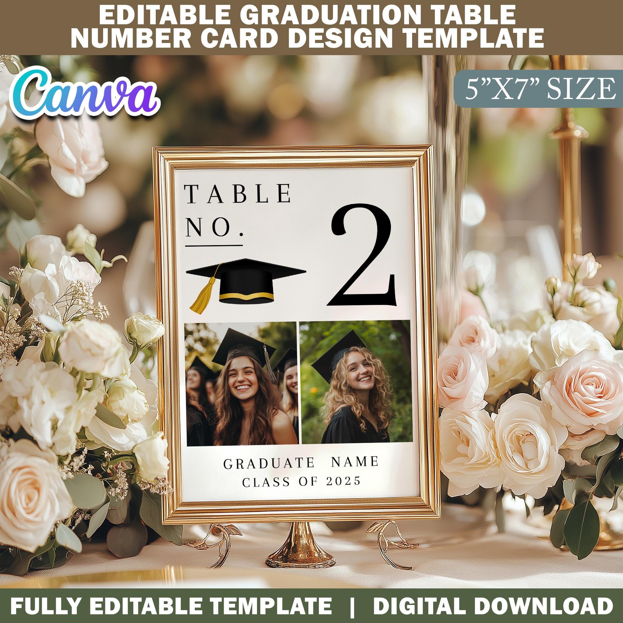 Editable Graduation Table Number Card Design Template, Simple Grad ...