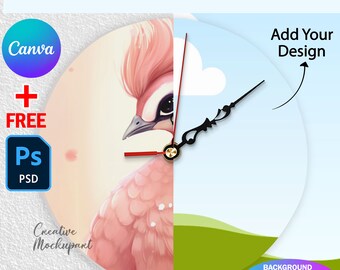 Canva Frame 7,9 ""Rundes Wanduhr Mockup, MDF Wanduhr Mockup Insert Design & Hintergrund über Photoshop und Smart Canva Frame."