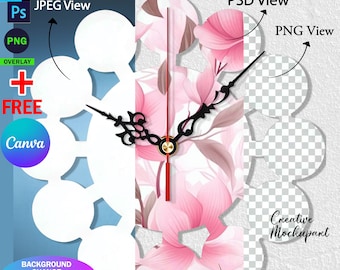 Dye Sublimation 7.9 Runde Wanduhr Mockup, Uhr Canva Rahmen Mockup, fügen Sie Ihr eigenes Design und Ihren eigenen Hintergrund über Canva Frame und PSD hinzu