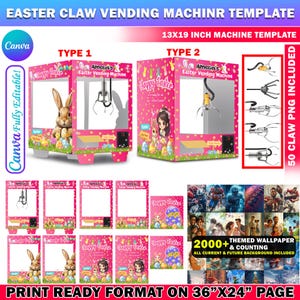 Modèle modifiable de distributeur automatique de Pâques à griffes en toile, modèle vierge 13 x 19, panneau de 50 griffes PNG. Cadeau d'anniversaire/Pâques | Plus de 2000 fonds d'écran GRATUITS
