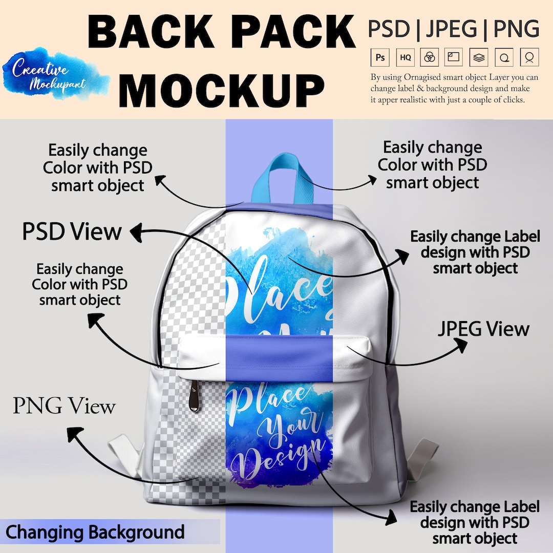 High Quality Backpack Mockup, Insert Your Own Design and Background via ...