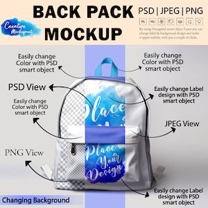 High Quality Backpack Mockup, Insert Your Own Design And Background Via PSD Smart Object, DIY Sublimation Small School Bag Mockup