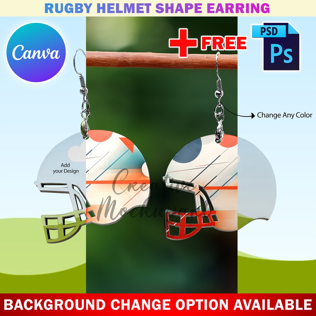 Canva Rugby Helmet Shape Earring Mockup, Football Earring Mockup for ...