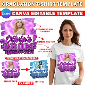 Prom Send Off T Shirt Design Template, 2025 Graduation T Shirt Design, Prom Night Party Editable Canva Shirt Design For Sublimation, DTF DTG