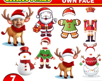 Kerst voeg je eigen foto foto toe PNG-bundel, kerstman elf rendier sneeuwpop notenkraker foto toevoegen clipart klas decor prikbord, decor