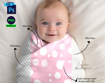 Baby Swaddle Decke Mockup | Photoshop PSD & PNG Overlay Baby Decke Mockup | Neugeborenen Decke Mockup | Kinderzimmer Wrap Decke Vorlage