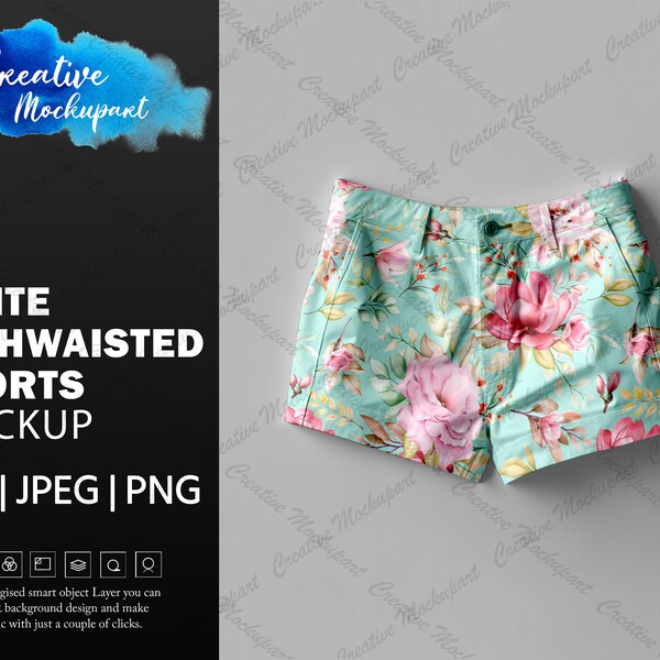 High Waisted Shorts Mockup | Casual wear short mockup, Summer shorts, Fully Customizable via Photoshop smart object PSD & Canva PNG, JEPG