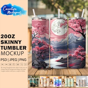 Dye Sublimation 20oz Skinny Tumbler Full Wrap Mockup | Change Background, Drag & Drop To Insert Design | 20oz Customizable Tumbler Mockup