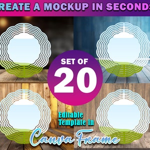 Plantillas de maquetas de marcos de Canva Wind Spinner / SET DE 20 - Plantillas editables de Canva de diferentes fondos / Agregue su propio diseño y fondo