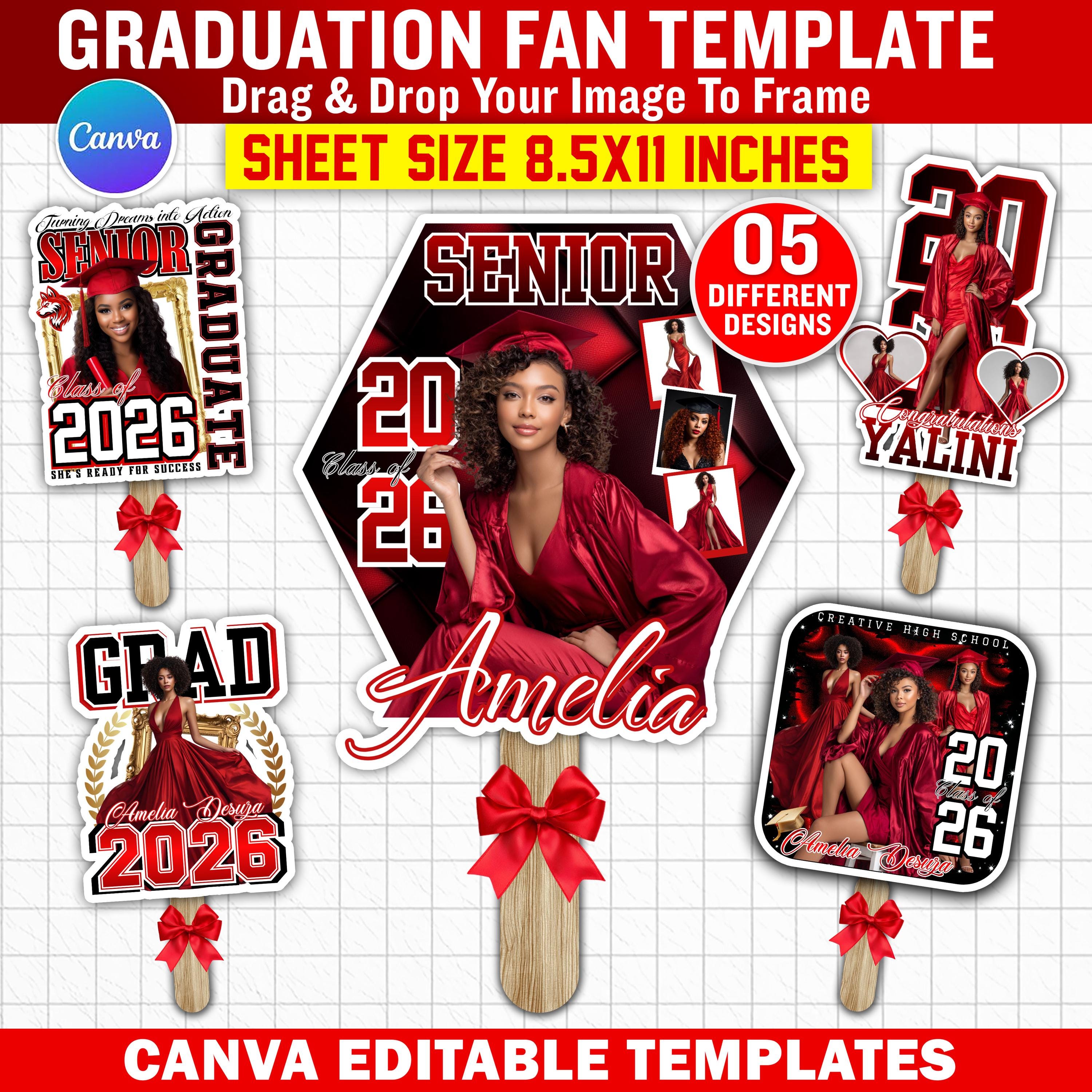 5 Graduation Fan Templates for Canva, Editable Class of 2026 Senior ...