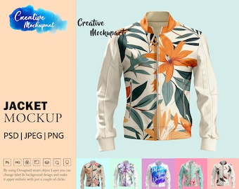 Jacket Mockup | Bomber Jacket Mockup | Change Background, Add Your Own Design Via Photoshop Smart PSD Object, Canva PNG & JPG