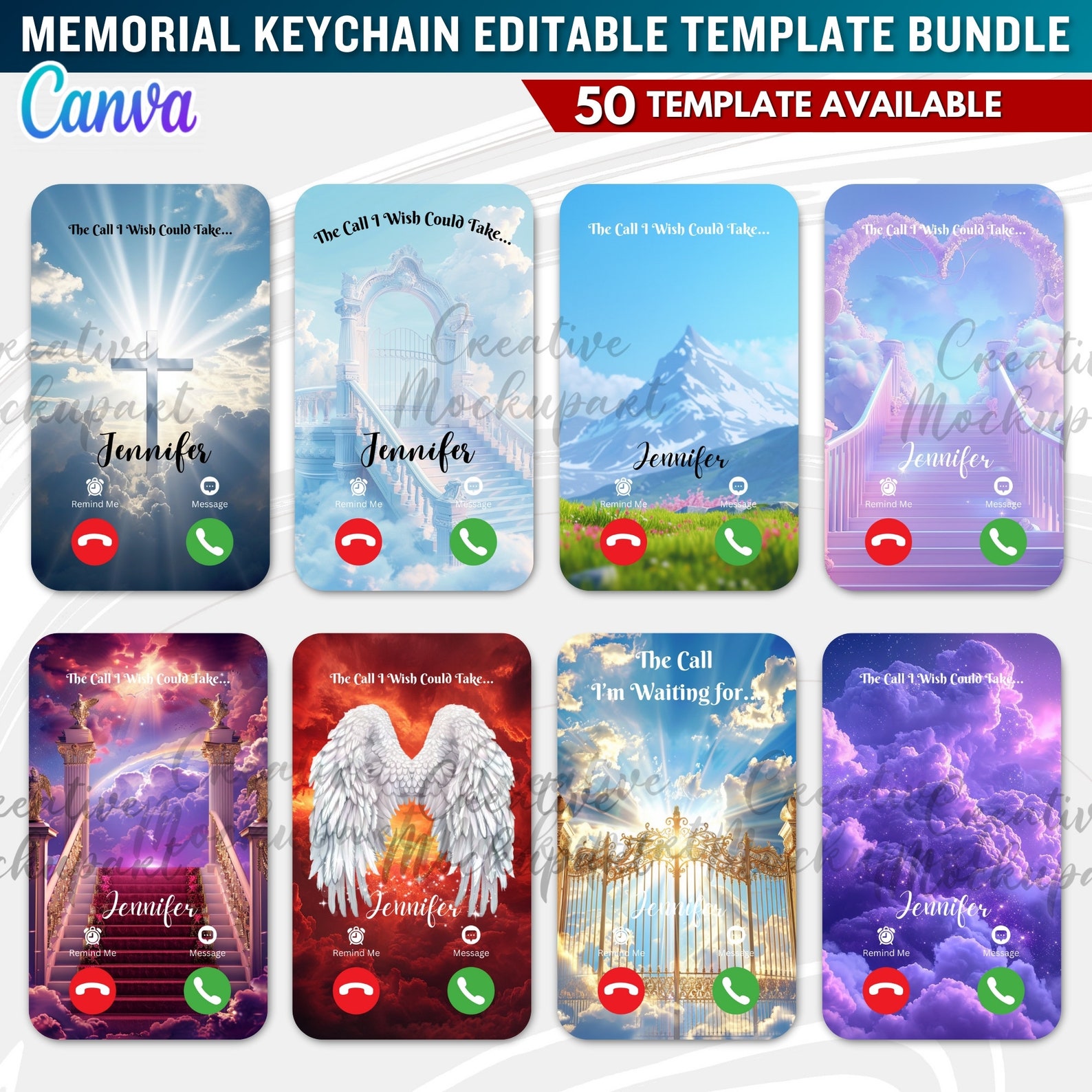 50X Memorial Keychain Canva Editable Template Bundle, Phone Call From ...